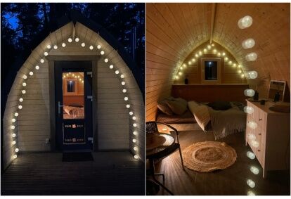 Romantic winter vacation in a bungalow with relaxation in a sauna
