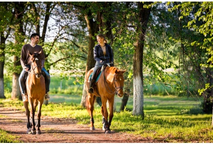 Private riding lesson on the terrain for two