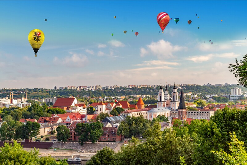 Hot air balloon flight over Kaunas surroundings