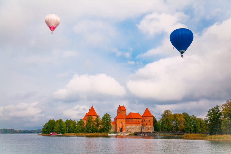 Hot air balloon flight over Trakai