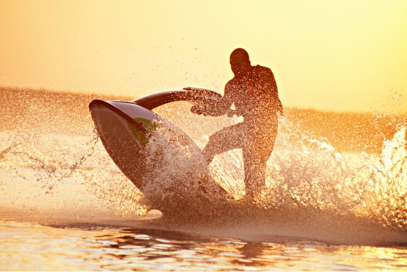 Water motorcycle riding on Baltic sea