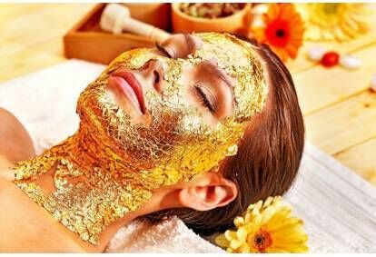 Facial skin rejuvenation procedure with 24 carat gold mask