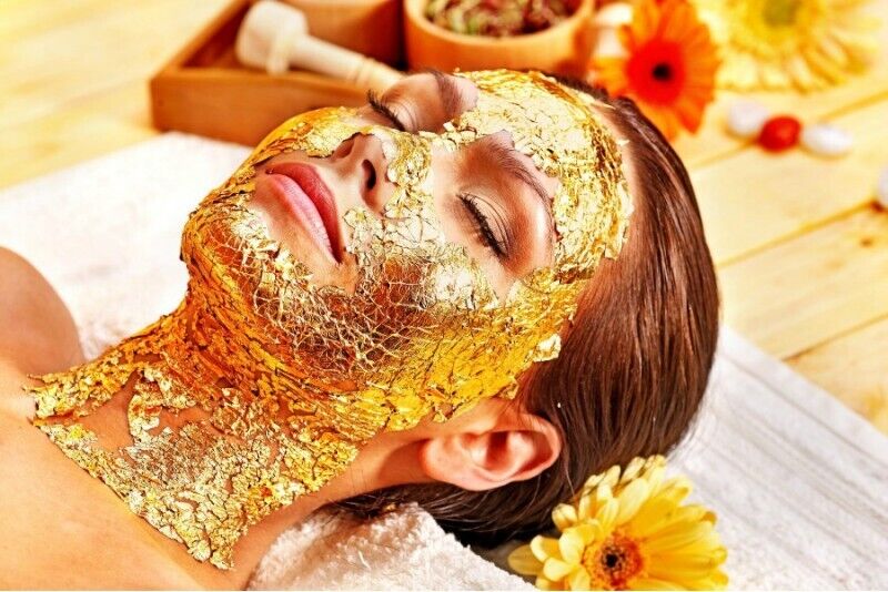 Facial skin rejuvenation procedure with 24 carat gold mask