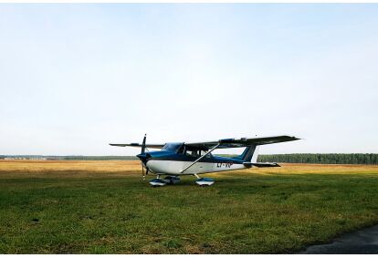 Flight over the lake Alaušas in Utena