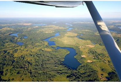 Flight over Labanoras regional park lakes