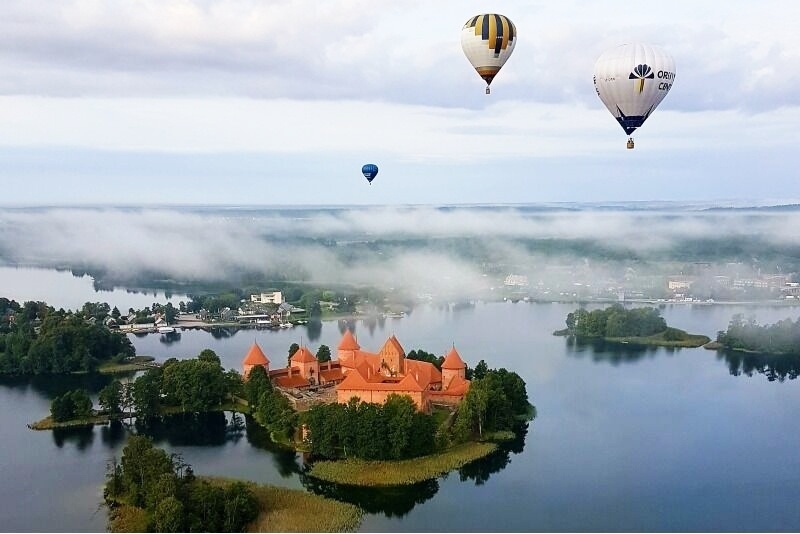 Hot air balloon flight over Trakai